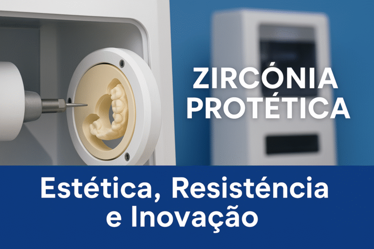 Imagem ilustrativa de disco de zircônia protética sendo fresado em fresadora odontológica digital.