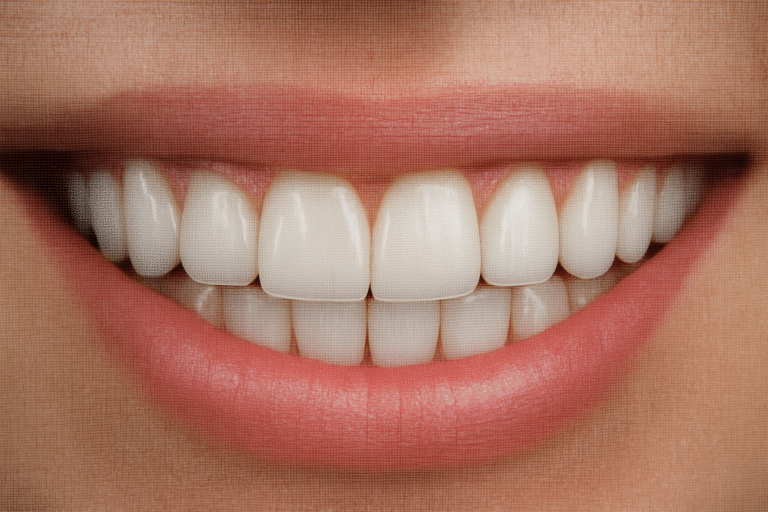 Sorriso digital com dentes alinhados e brancos gerado por planejamento DSD